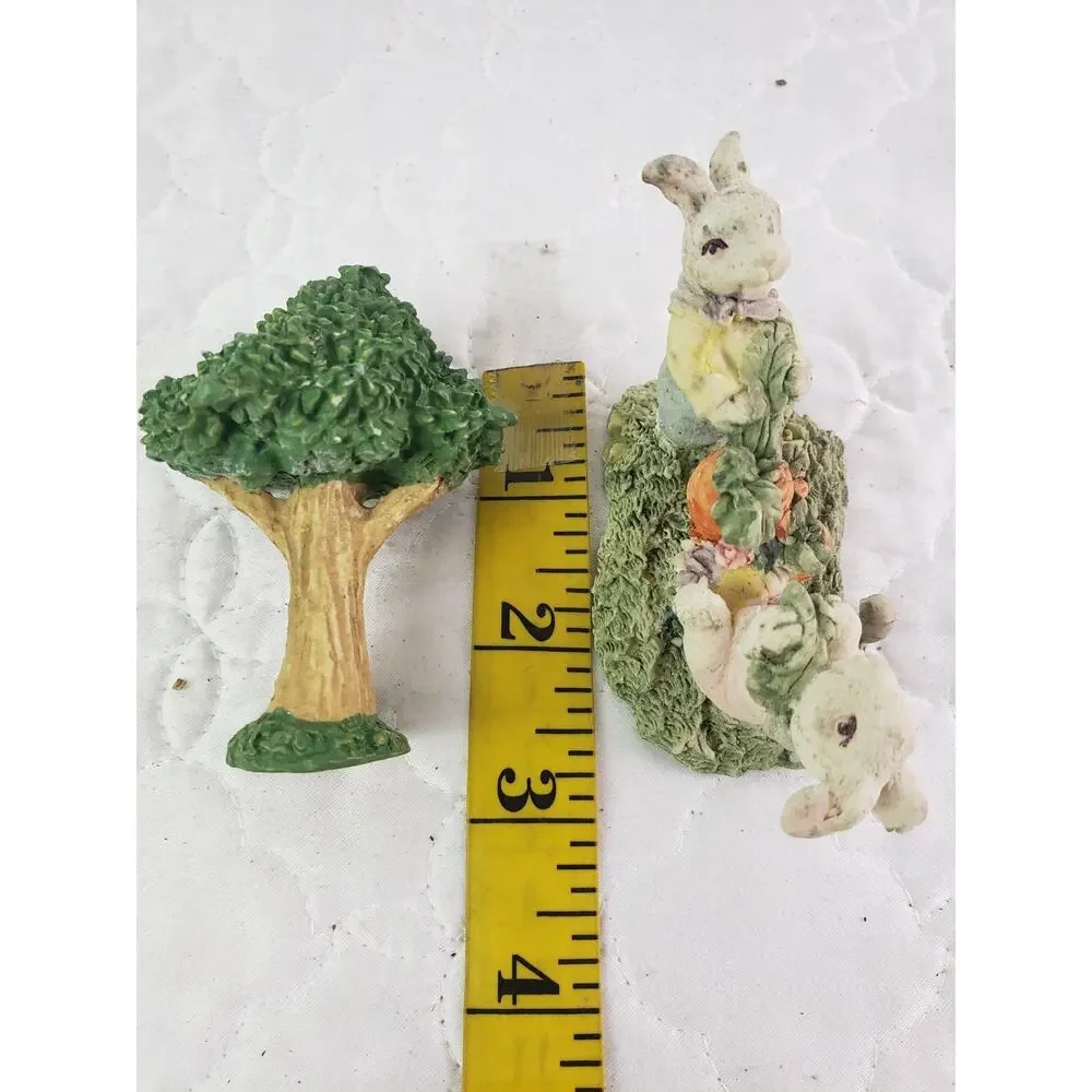 Vintage Easter Bunny Village Figurines Garden Accessories Spring Decor 8 Pcs